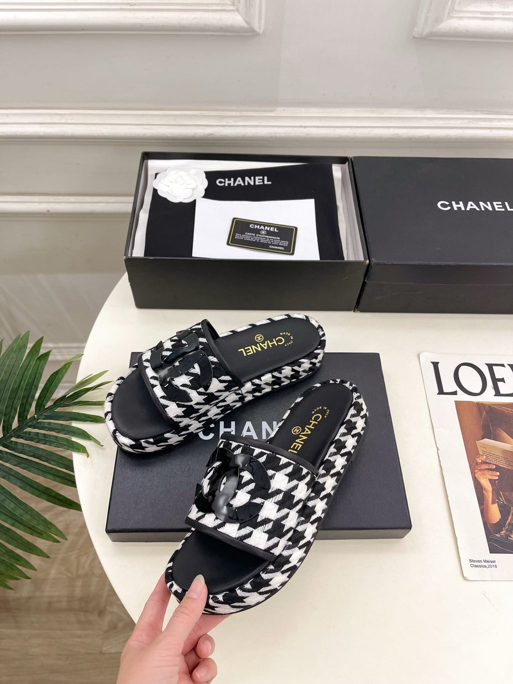 CHANEL 26S SANDALS 35 MM IN BLACK TWEED