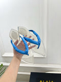 ALAIA 26S THONG SANDALS IN BLUE SATIN AND TRANSPARENT PVC