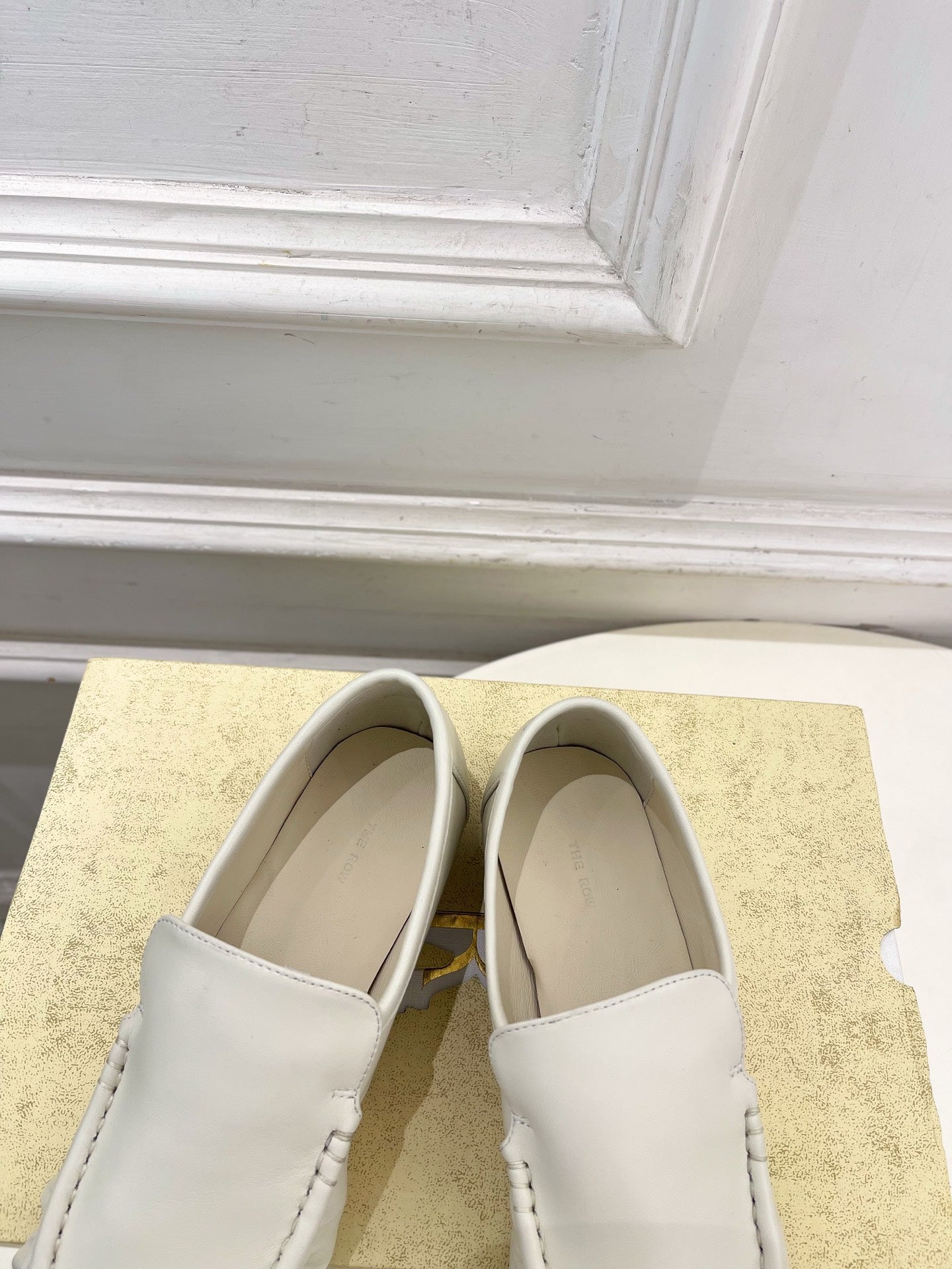 THE ROW 26S MOCCASIN LOAFERS 20MM IN IVORY WHITE CALFSKIN