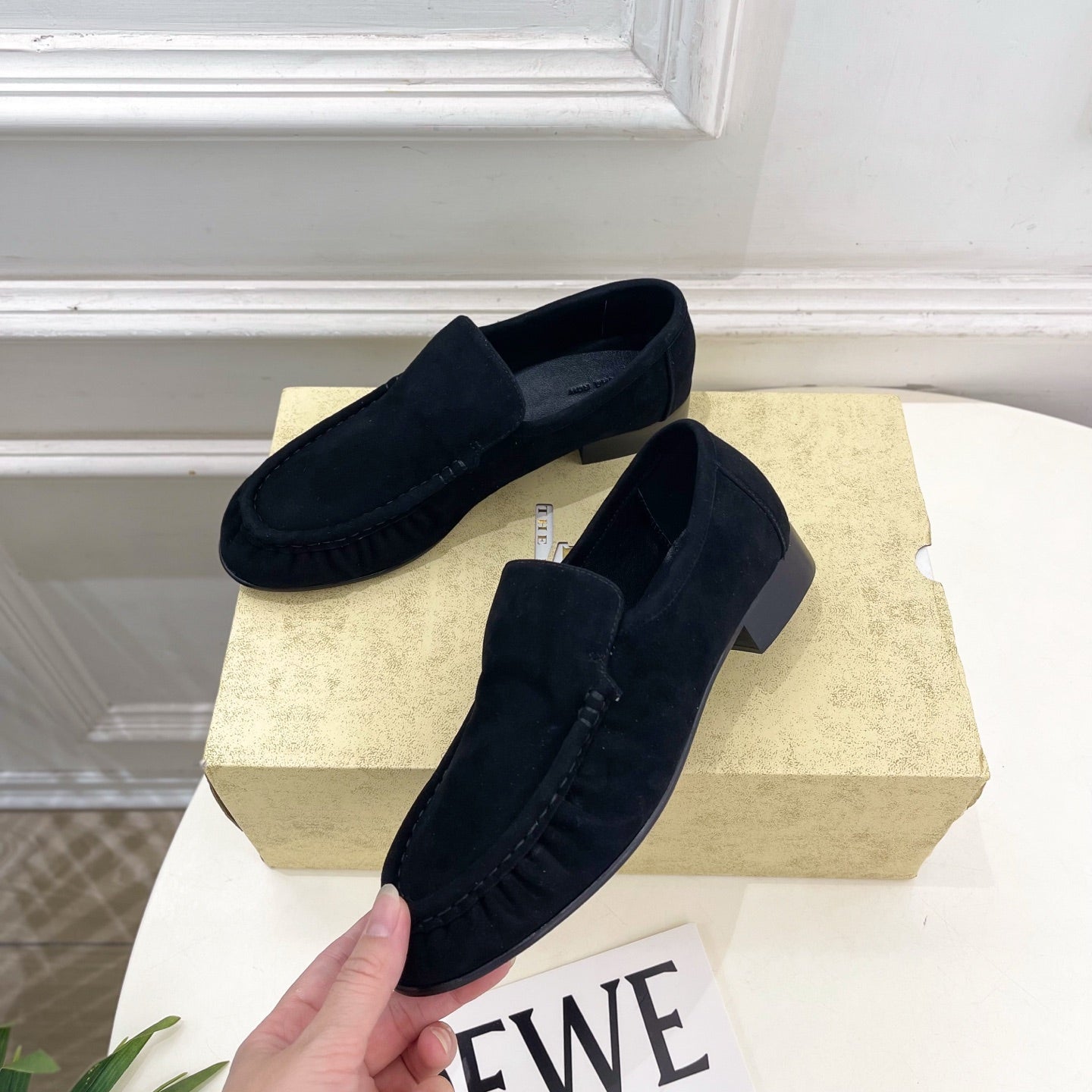 THE ROW 26S MOCCASIN LOAFERS 20MM IN BLACK SUEDE