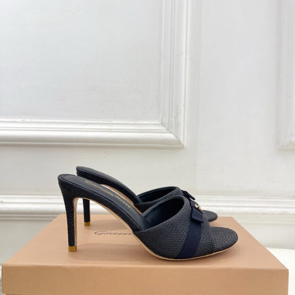 GIANVITO ROSSI 26S HIGH-HEEL SANDALS 80 MM IN BLACK WOVEN FABRIC