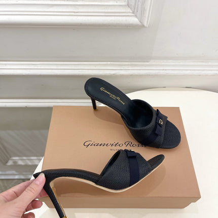 GIANVITO ROSSI 26S HIGH-HEEL SANDALS 80 MM IN BLACK WOVEN FABRIC