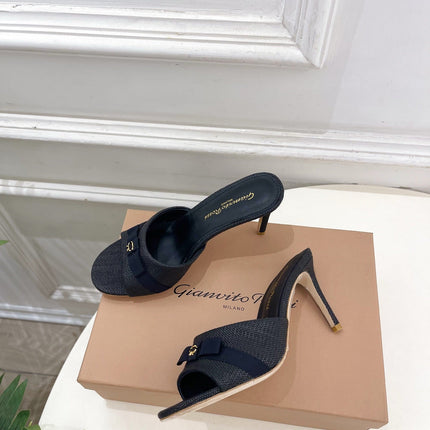 GIANVITO ROSSI 26S HIGH-HEEL SANDALS 80 MM IN BLACK WOVEN FABRIC