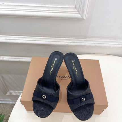 GIANVITO ROSSI 26S HIGH-HEEL SANDALS 80 MM IN BLACK WOVEN FABRIC