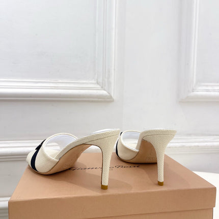 GIANVITO ROSSI 26S HIGH-HEEL SANDALS 80 MM IN CREAM WHITE WOVEN FABRIC