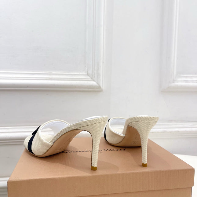 GIANVITO ROSSI 26S HIGH-HEEL SANDALS 80 MM IN CREAM WHITE WOVEN FABRIC
