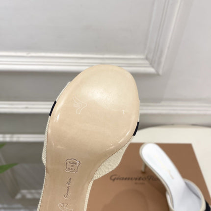 GIANVITO ROSSI 26S HIGH-HEEL SANDALS 80 MM IN CREAM WHITE WOVEN FABRIC