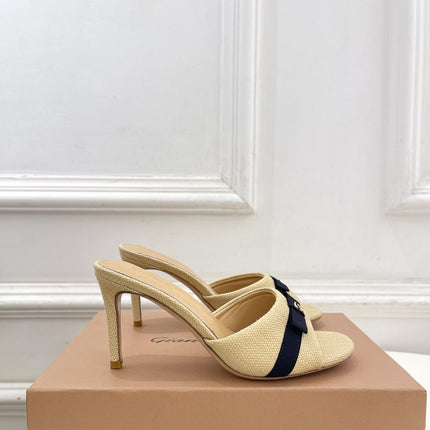 GIANVITO ROSSI 26S HIGH-HEEL SANDALS 80 MM IN BEIGE WOVEN FABRIC