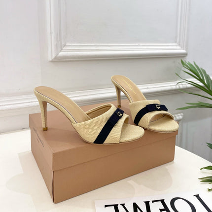 GIANVITO ROSSI 26S HIGH-HEEL SANDALS 80 MM IN BEIGE WOVEN FABRIC