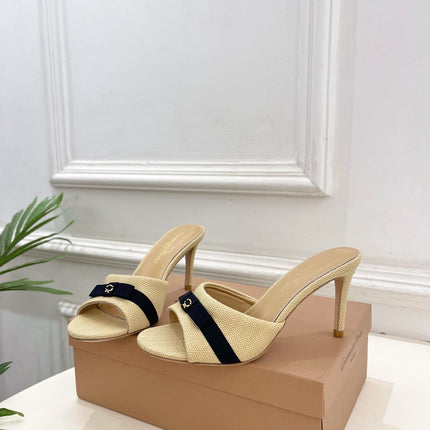 GIANVITO ROSSI 26S HIGH-HEEL SANDALS 80 MM IN BEIGE WOVEN FABRIC
