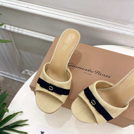 GIANVITO ROSSI 26S HIGH-HEEL SANDALS 80 MM IN BEIGE WOVEN FABRIC