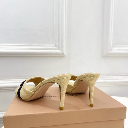 GIANVITO ROSSI 26S HIGH-HEEL SANDALS 80 MM IN BEIGE WOVEN FABRIC
