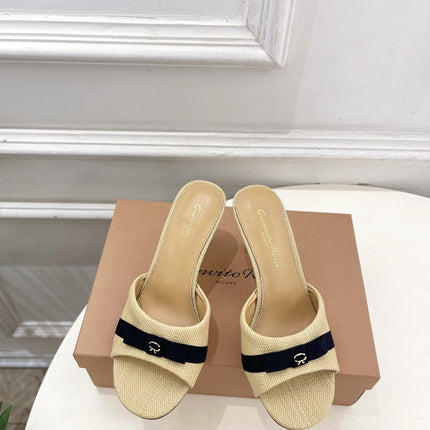 GIANVITO ROSSI 26S HIGH-HEEL SANDALS 80 MM IN BEIGE WOVEN FABRIC
