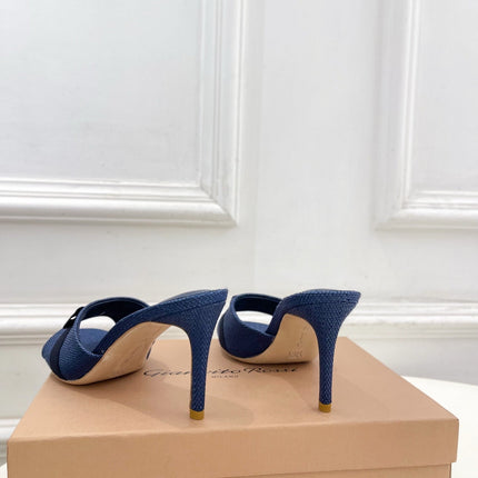 GIANVITO ROSSI 26S HIGH-HEEL SANDALS 80 MM IN NAVY BLUE WOVEN FABRIC