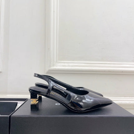 CHANEL 26S POINTED TOE HIGH HEELS 55 MM IN BLACK PATENT LAMBSKIN