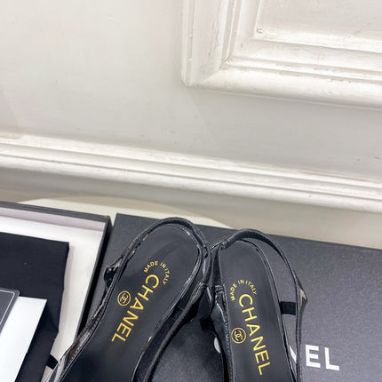CHANEL 26S POINTED TOE HIGH HEELS 55 MM IN BLACK PATENT LAMBSKIN
