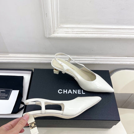 CHANEL 26S POINTED TOE HIGH HEELS 55 MM IN WHITE PATENT LAMBSKIN