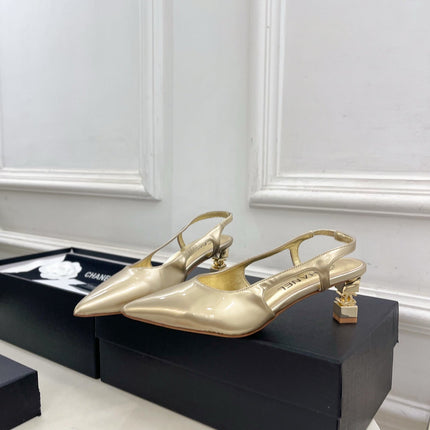 CHANEL 26S POINTED TOE HIGH HEELS 55 MM IN METALLIC GOLD LAMBSKIN