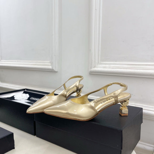CHANEL 26S POINTED TOE HIGH HEELS 55 MM IN METALLIC GOLD LAMBSKIN