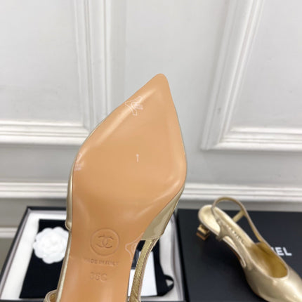 CHANEL 26S POINTED TOE HIGH HEELS 55 MM IN METALLIC GOLD LAMBSKIN