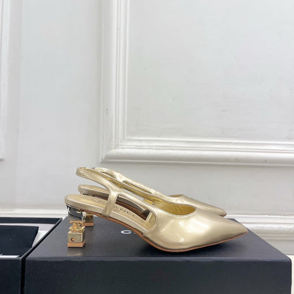 CHANEL 26S POINTED TOE HIGH HEELS 55 MM IN METALLIC GOLD LAMBSKIN