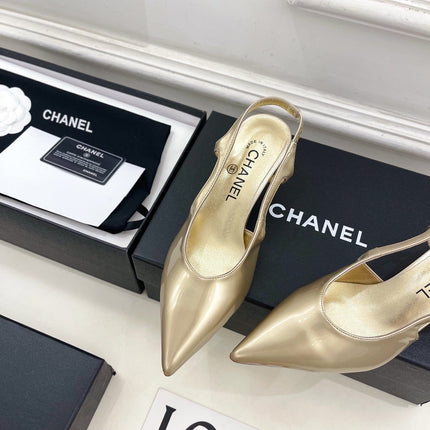 CHANEL 26S POINTED TOE HIGH HEELS 55 MM IN METALLIC GOLD LAMBSKIN