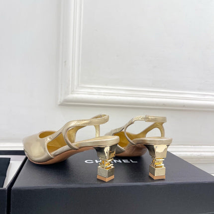 CHANEL 26S POINTED TOE HIGH HEELS 55 MM IN METALLIC GOLD LAMBSKIN