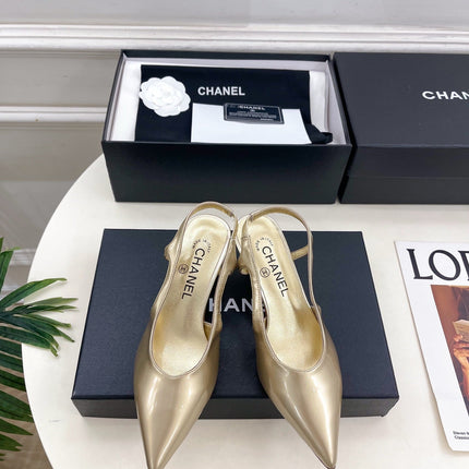 CHANEL 26S POINTED TOE HIGH HEELS 55 MM IN METALLIC GOLD LAMBSKIN