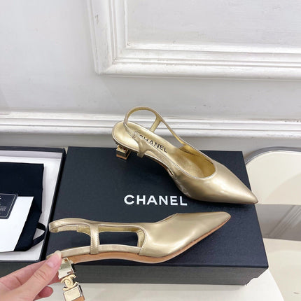 CHANEL 26S POINTED TOE HIGH HEELS 55 MM IN METALLIC GOLD LAMBSKIN