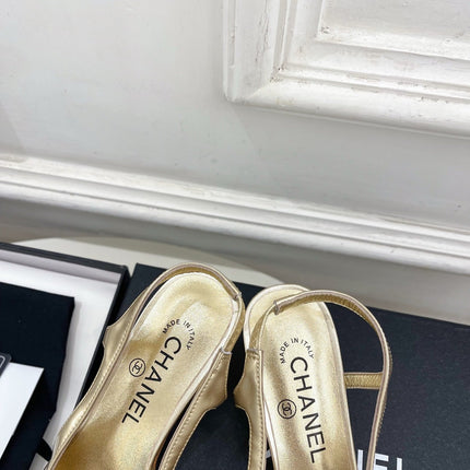CHANEL 26S POINTED TOE HIGH HEELS 55 MM IN METALLIC GOLD LAMBSKIN