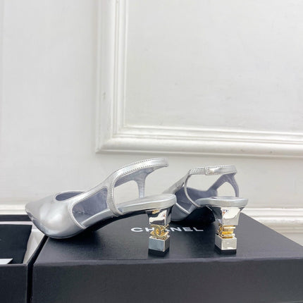 CHANEL 26S POINTED TOE HIGH HEELS 55 MM IN METALLIC SILVER LAMBSKIN