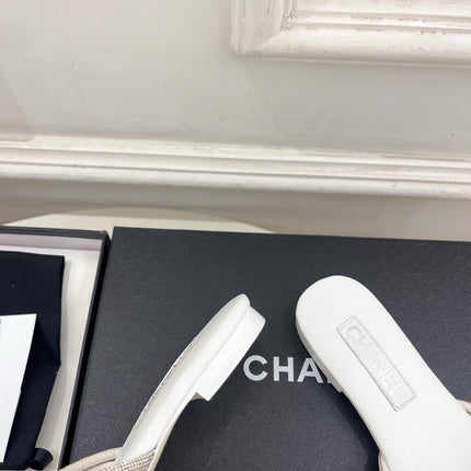 CHANEL 26S THONG SANDALS IN WHITE WITH CRYSTAL EMBELLISHED STRAPS