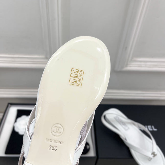 CHANEL 26S THONG SLINGBACK SANDALS IN WHITE LAMBSKIN