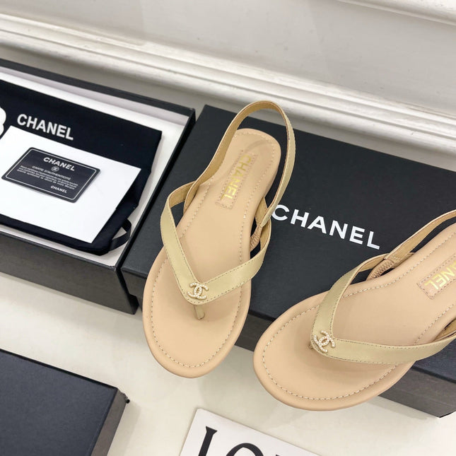 CHANEL 26S THONG SLINGBACK SANDALS IN BEIGE LAMBSKIN