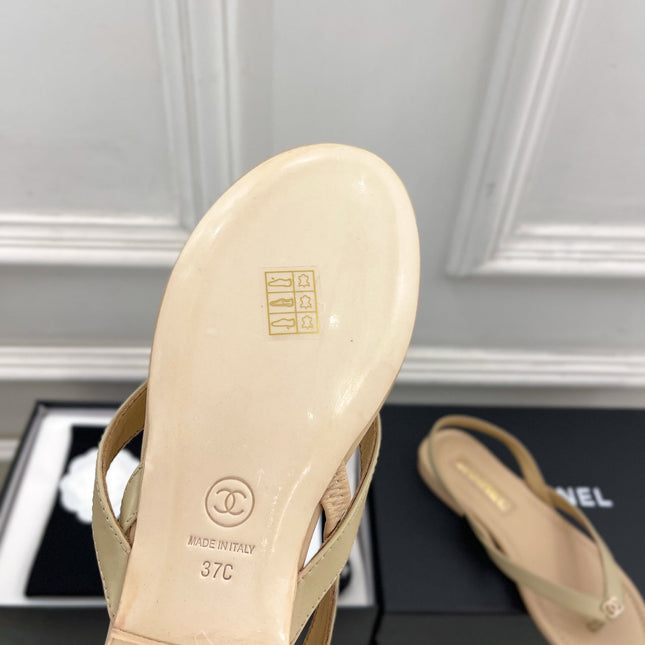 CHANEL 26S THONG SLINGBACK SANDALS IN BEIGE LAMBSKIN