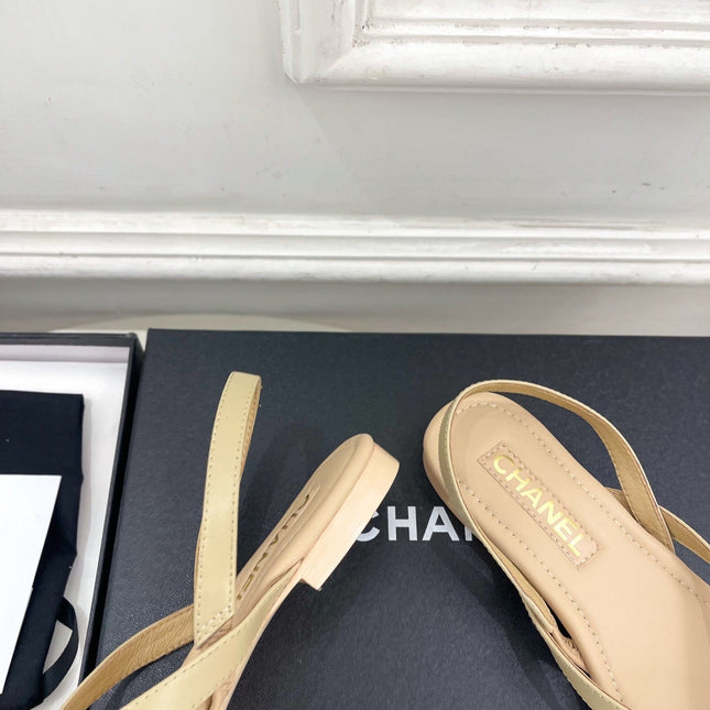 CHANEL 26S THONG SLINGBACK SANDALS IN BEIGE LAMBSKIN