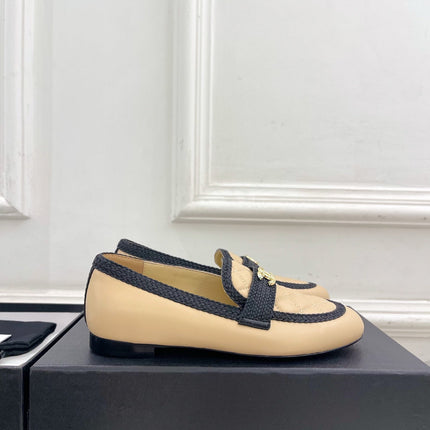CHANEL 26S LOAFER MULES IN BEIGE LAMBSKIN AND BLACK FABRIC