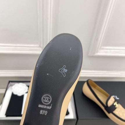 CHANEL 26S LOAFER MULES IN BEIGE LAMBSKIN AND BLACK FABRIC