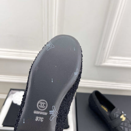 CHANEL 26S LOAFER MULES IN BLACK LAMBSKIN AND TWEED