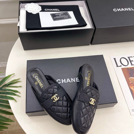 CHANEL 26S MULES IN BLACK LAMBSKIN FABRIC
