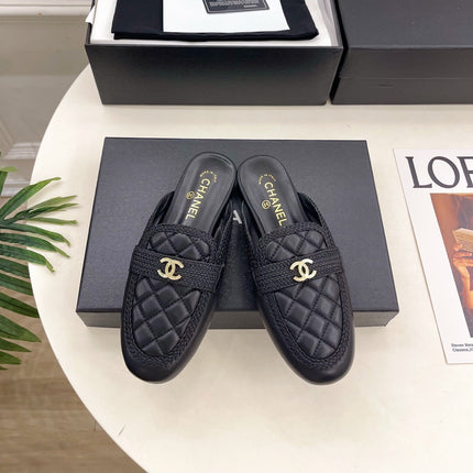 CHANEL 26S MULES IN BLACK LAMBSKIN FABRIC
