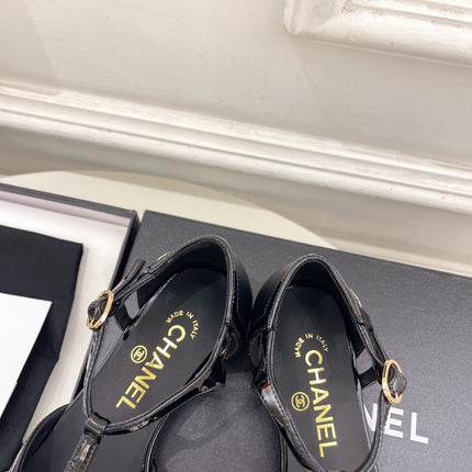 CHANEL 26S T STRAP MARY JANES IN BLACK PATENT AND LAMBSKIN