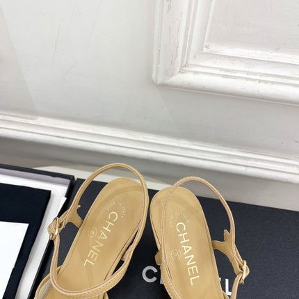 CHANEL 26S HIGH HEEL SLINGBACK SANDALS 70 MM IN BEIGE MESH