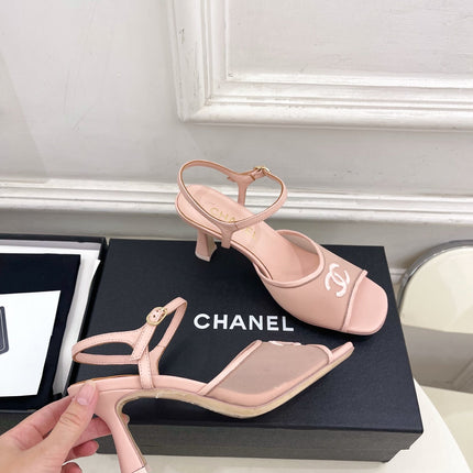 CHANEL 26S HIGH HEEL SLINGBACK SANDALS 70 MM IN LIGHT PINK MESH