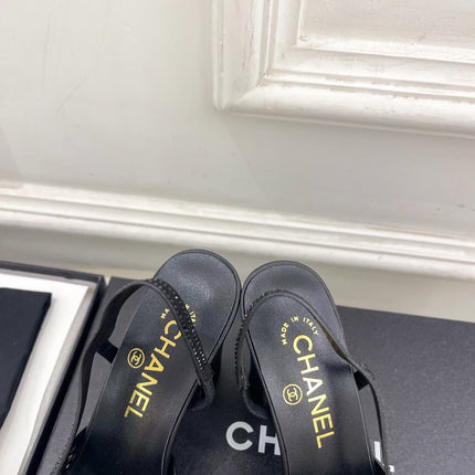 CHANEL 26S POINTED TOE HIGH HEEL SLINGBACK PUMPS 90 MM IN BLACK MESH