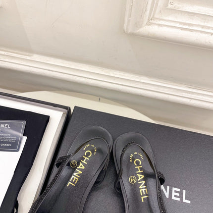 CHANEL 26S FLAT POINTED TOE SLINGBACK IN BLACK MESH