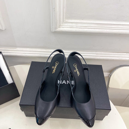 CHANEL 26S POINTED TOE SLINGBACK PUMPS 90 MM IN BLACK LAMBSKIN
