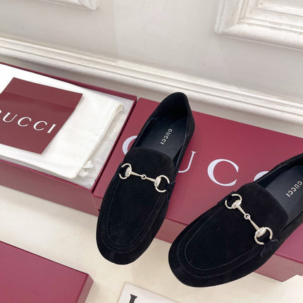 GUCCI 26S LOAFERS MM IN BLACK SUEDE WITH SILVER HARDWARE