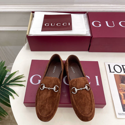 GUCCI 26S LOAFERS MM IN BROWN SUEDE WITH SILVER HARDWARE