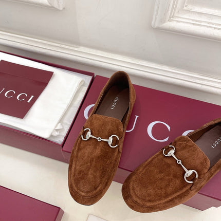 GUCCI 26S LOAFERS MM IN BROWN SUEDE WITH SILVER HARDWARE